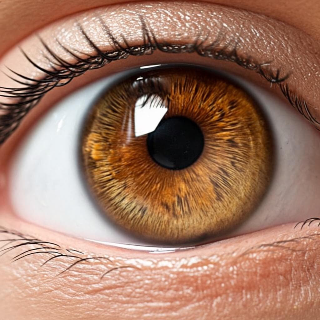 A close up photo of a hazel and brown human eye used for AI color scanning